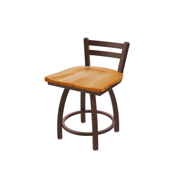 18" Low Back Swivel Vanity Stool, Bronze Finish, Med Oak Seat